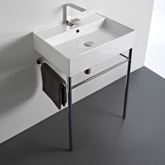 Console Bathroom Sink 24 Inch Modern Console Sink, 24 Inch, Polished Chrome Metal Legs Scarabeo 8031/R-60-CON